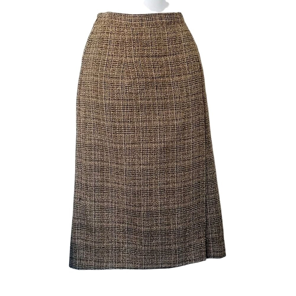 Vtg Skirt Blazer Suit Brown Tweed 5 Button Decorative Trim Faux Wrap Skirt Midi - Picture 7 of 16